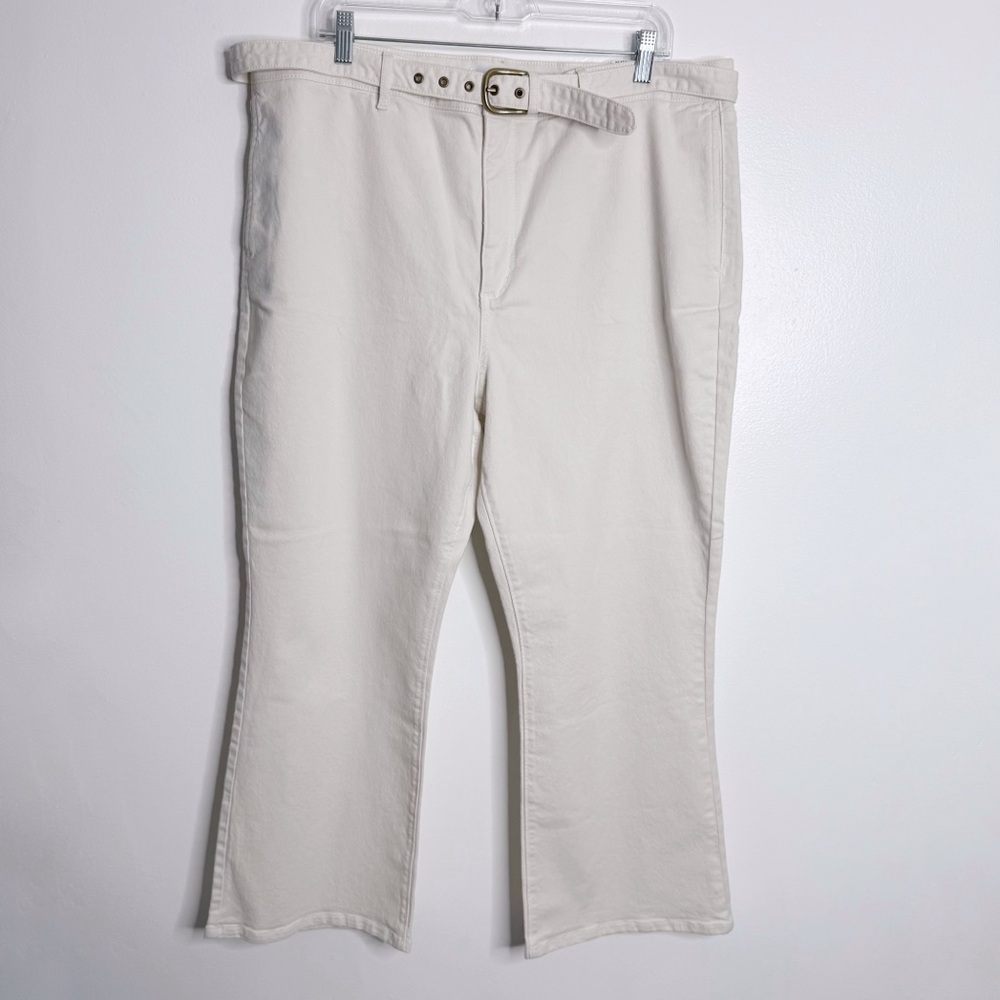 NWT Loft Belted High Rise Kick‎ Crop Jeans Cream Size 34 Minimalist Casual Chic